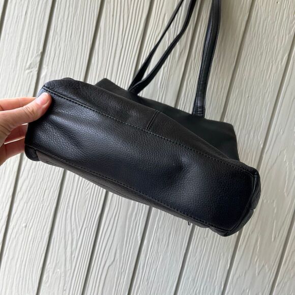 VTG Evan-Picone Black Leather Tote Bag Full Grain Brass Hang Tag Multi Pocket Pu - Picture 5 of 13